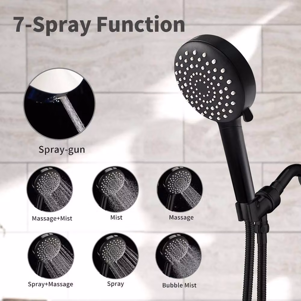 Resmo Round Water Saving Shower Head with 7 Jets and Filter in Matt Black – 2