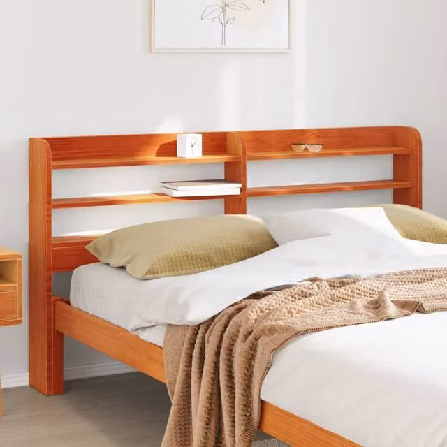 Berkfield Home Rustic Solid Wood Pine Headboard with Integrated Shelves, Wax Brown, Width: 160 cm – 1