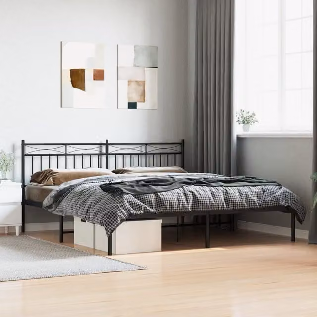 Berkfield Home Metal Bed Frame with Headboard, Black, W/D/H: 180 x 200 cm