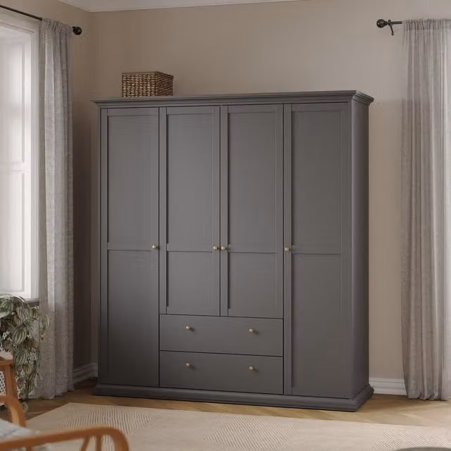 Jonas & James Belleville Wardrobe with Four Hinged Doors and Two Drawers in Matt Grey