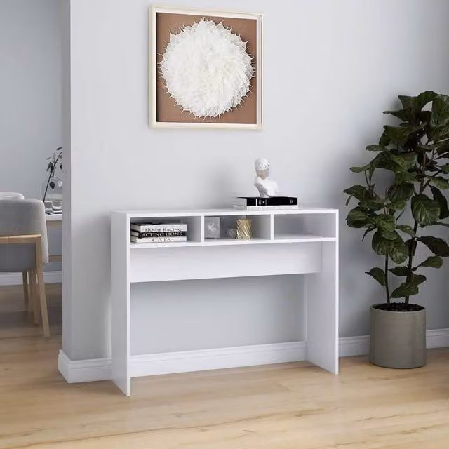 Berkfield Home Decorative White Console Table in Engineered Wood, W/D/H: 105 x 30 x 80 cm