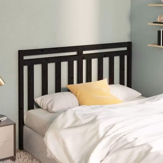 Berkfield Home Beautiful Black Solid Pine Wood Bed Headboard W: 166 cm, D: 4 cm, H: 100 cm