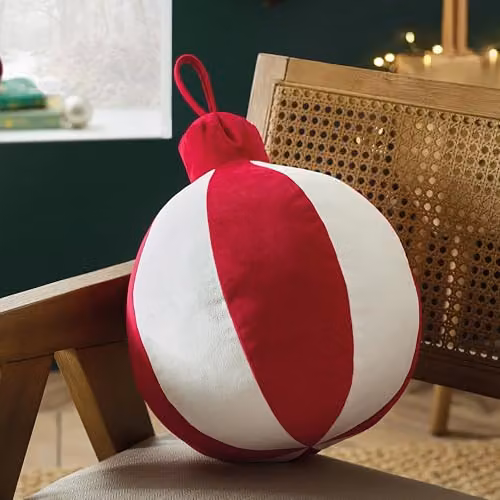 Catherine Lansfield Christmas Bauble 3D Shaped Cushion in White and Red