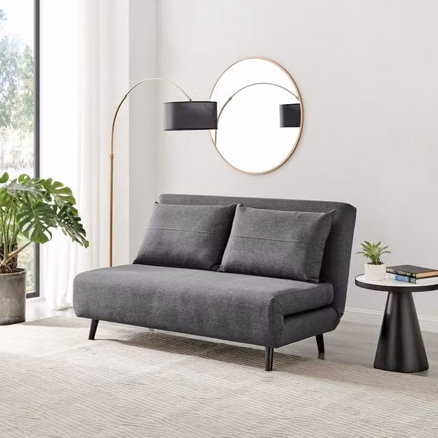 FurnitureboxUK Bobby Compact Futon Inspired Sofa Bed in Dark Grey Soft Fabric