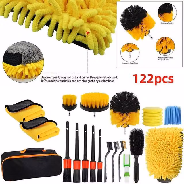 PAWNORA 122-Piece Multicolour Car Detailing Brush Set