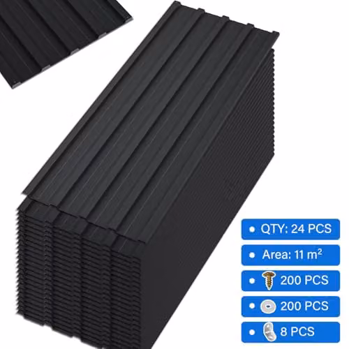 BIRCHTREE 24 Pack Corrugated Metal Roof Sheets in Black, W: 108.0 cm x H: 45.0 cm – 2