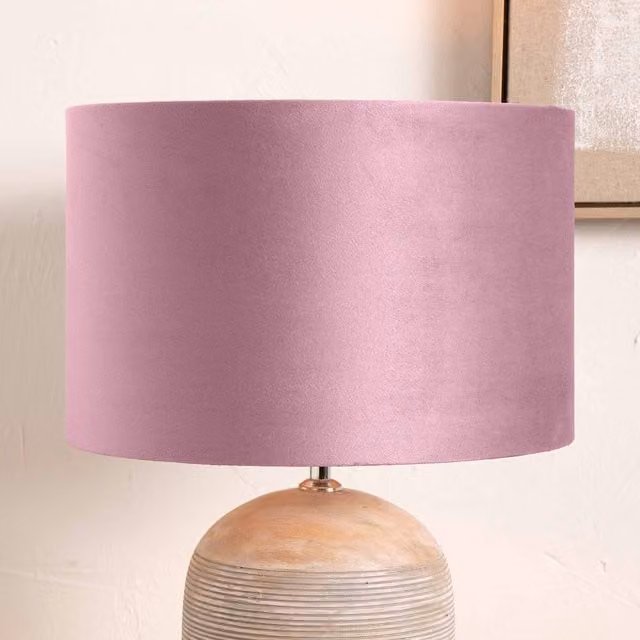 Ruma Pink Velvet Cylinder Lampshade for Table and Floor Lamps, Diameter: 25.4 cm