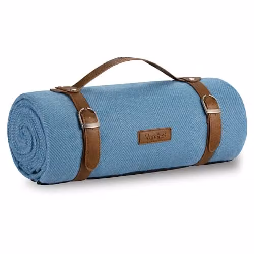 VonShef Blue Herringbone Waterproof Picnic Blanket with Carry Handle, W/D/H: 147 x 180 x 15 cm – 1