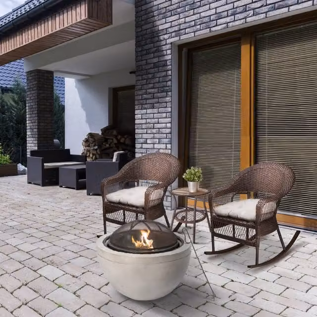Teamson Home Outdoor Wood Burning Fire Pit in Yellow and Grey