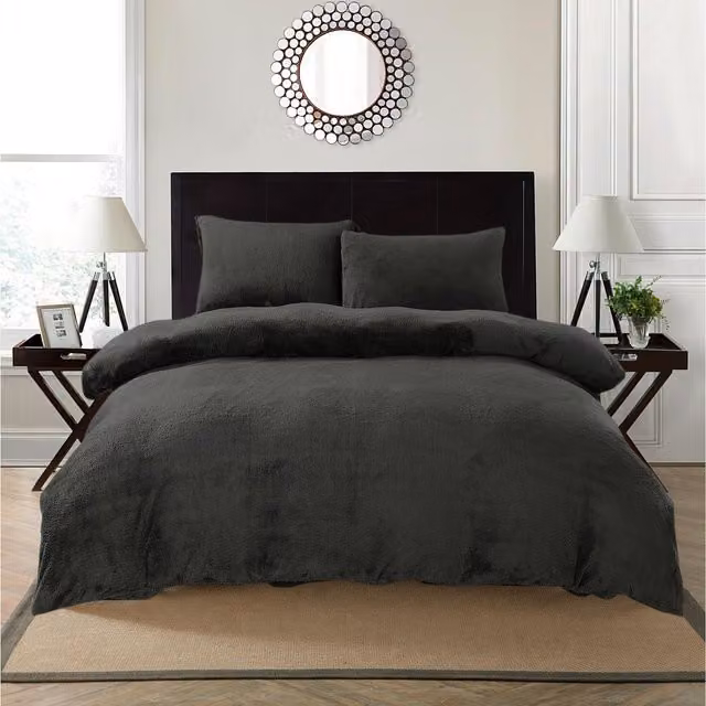 Home Sweet Home UK Teddy Bear Fleece Duvet Cover and Pillowcase Set in Grey, Double (W/D/H: 200 x 200 cm)