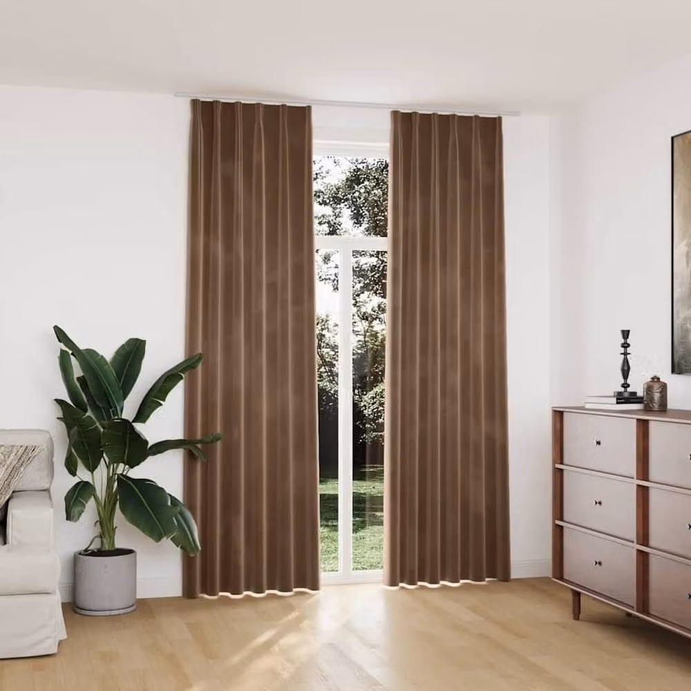Berkfield Home Elegant Blackout Velvet Curtains in Beige, 2 Pack, W: 140 cm, H: 245 cm – 2