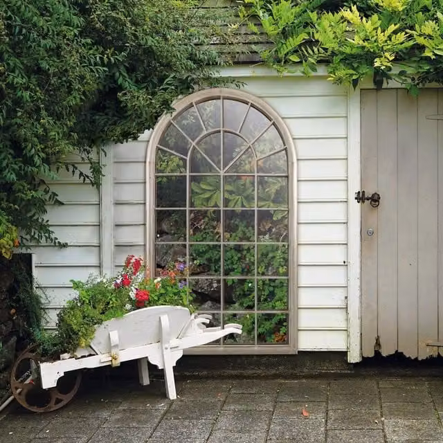 MirrorOutlet Country Arch Large Outdoor Garden Wall Mirror in Stone, W/H: 91 x 160 cm