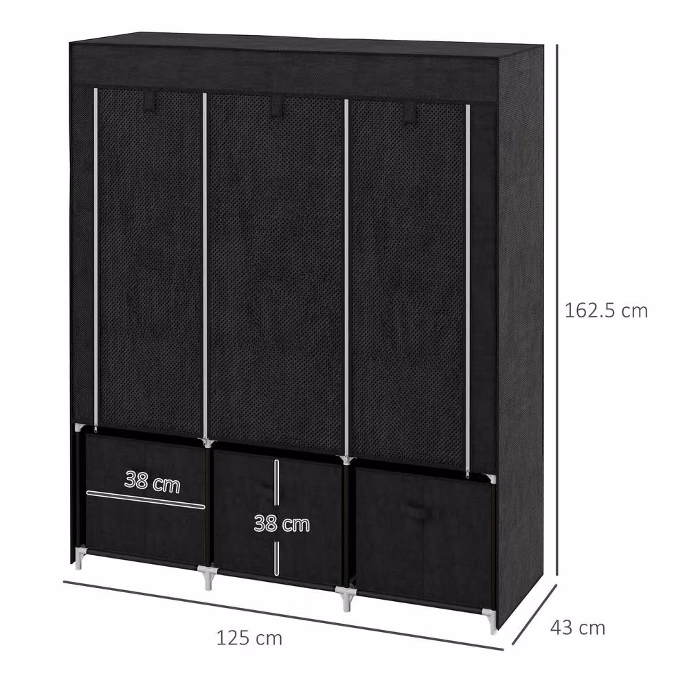 STILVORA Modern Black Roll Shutter Wardrobe with Internal Shelves, Hanging Rod and Drawers, W/D/H: 125 x 43 x 162.5 cm – 3