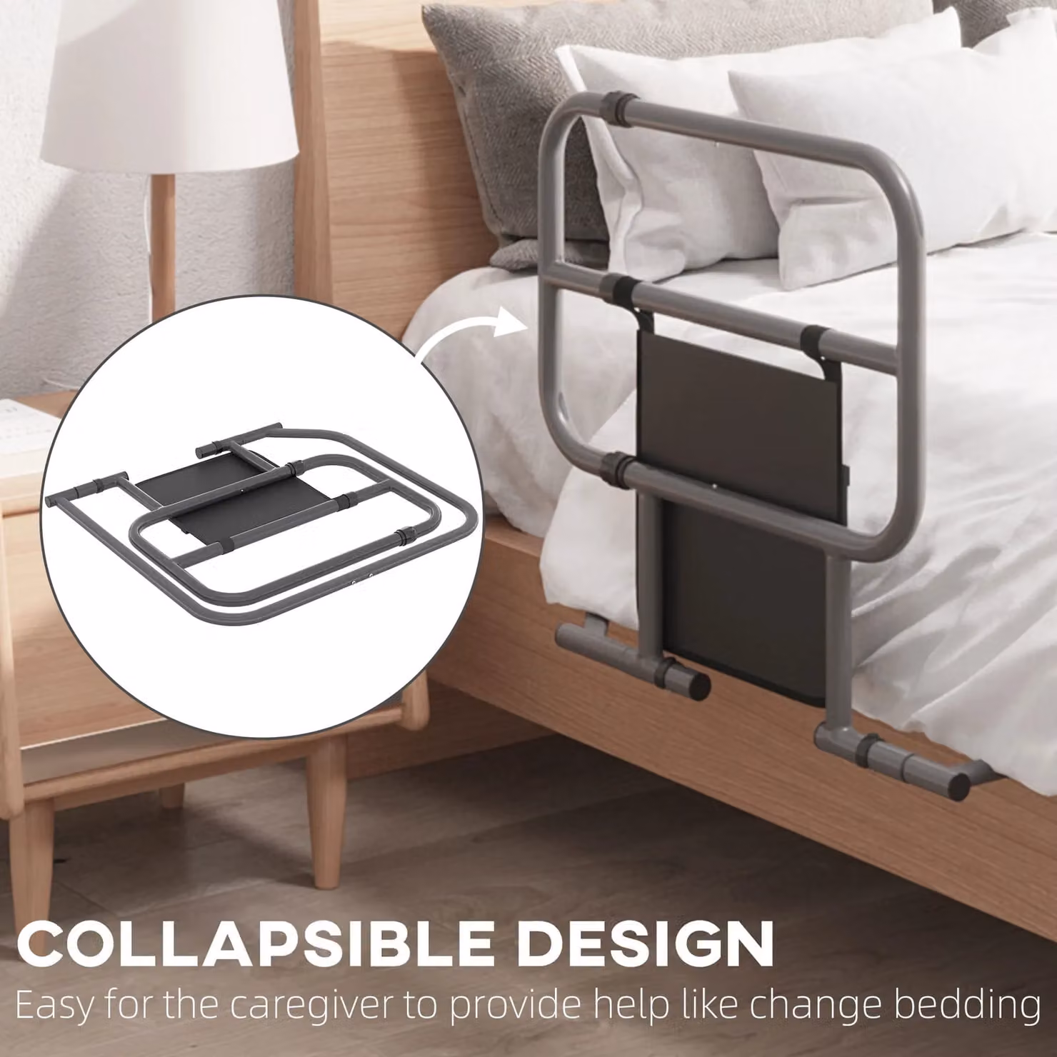 HOMCOM Folding Safety Bed Rail for Elderly Adults in Black, Single Size – 3