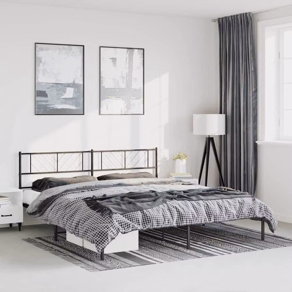 Berkfield Home Metal Bed Frame with Headboard in Black W: 183 cm, D: 213 cm – 2