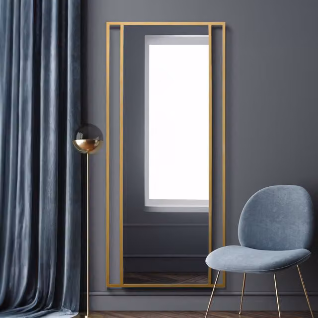 Senestra Modern Rectangular Metal Leaner Wall Mirror in Gold, Height: 180 cm