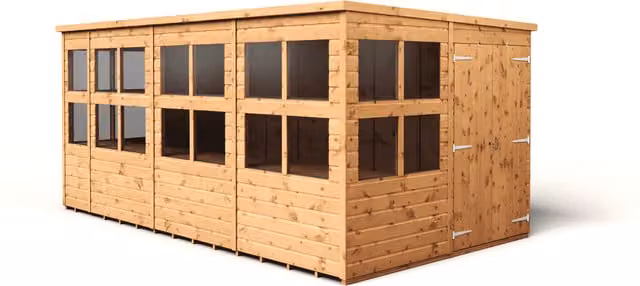 Empire Sheds Brown Pent Potting Shed with Double Doors and Windows