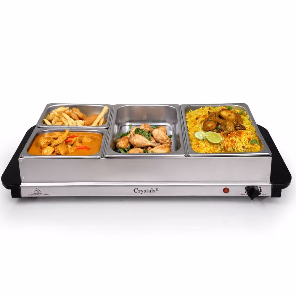 Crystals Electric Buffet Server with 4 Trays and Adjustable Temperature in Silver – 2