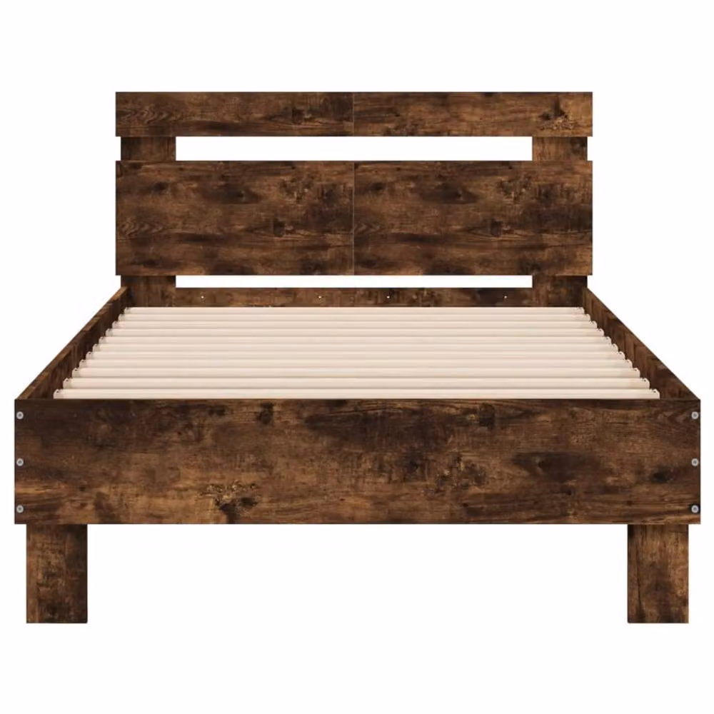 Berkfield Home Bed Frame with Headboard in Smoked Oak Brown, W/D/H: 100 x 200 cm – 4