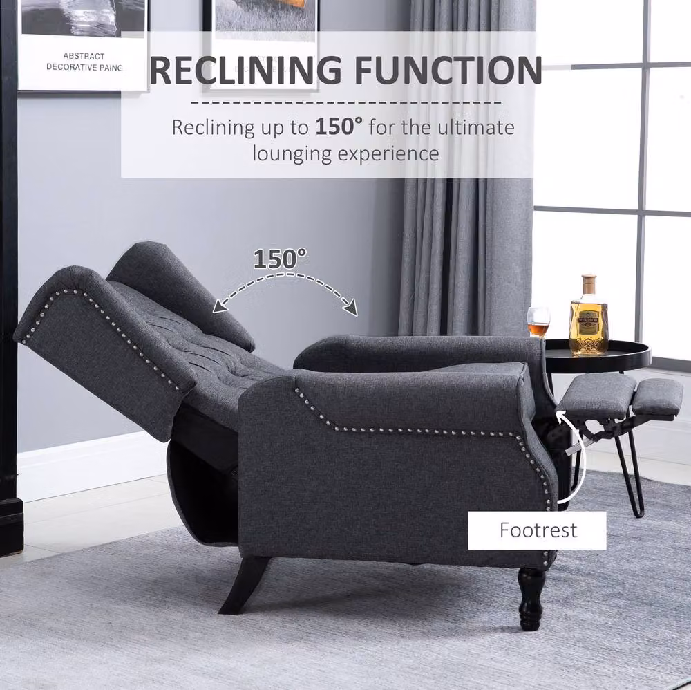 STILVORA Grey Fabric Recliner Armchair with Integrated Ottoman and Solid Wood Frame – 4