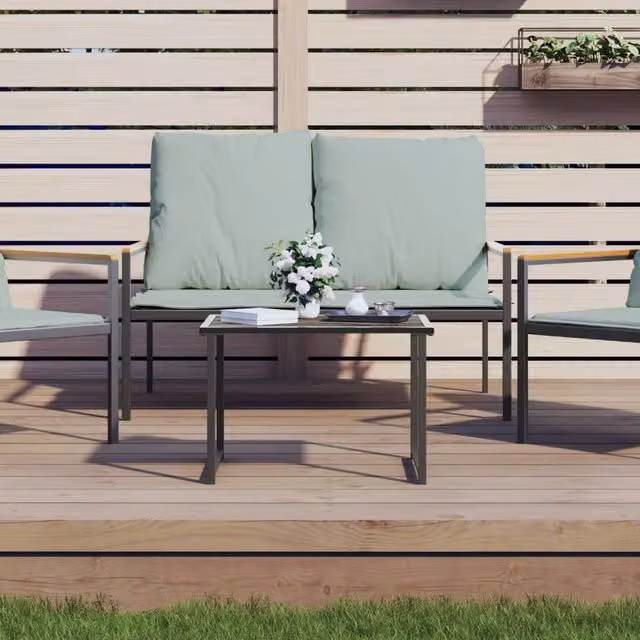 Berkfield Home Modern Garden Table in Anthracite Black Metal, W/D/H: 55 x 40 x 37 cm