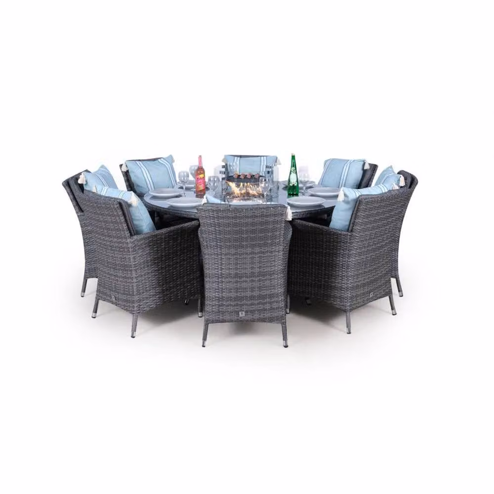 Thats Furniture Savannah 8 Seater Round Rattan Dining Set with Fire Pit in Grey – 2