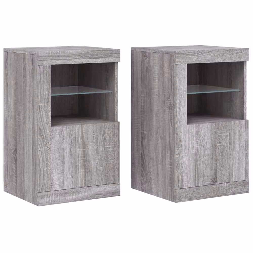 Berkfield Home Set of 2 Grey Sonoma Side Cabinets with Integrated LED Lighting and Glass Doors – 3
