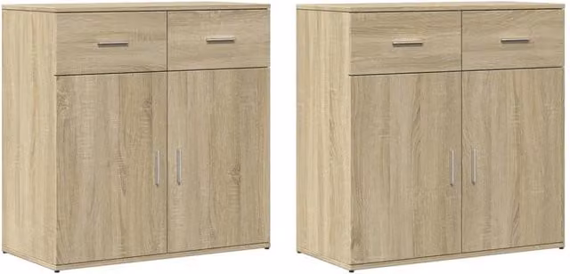 Berkfield Home Set of 2 Sonoma Oak Sideboards in Light Tan Beige, W/D/H: 79 x 38 x 80 cm
