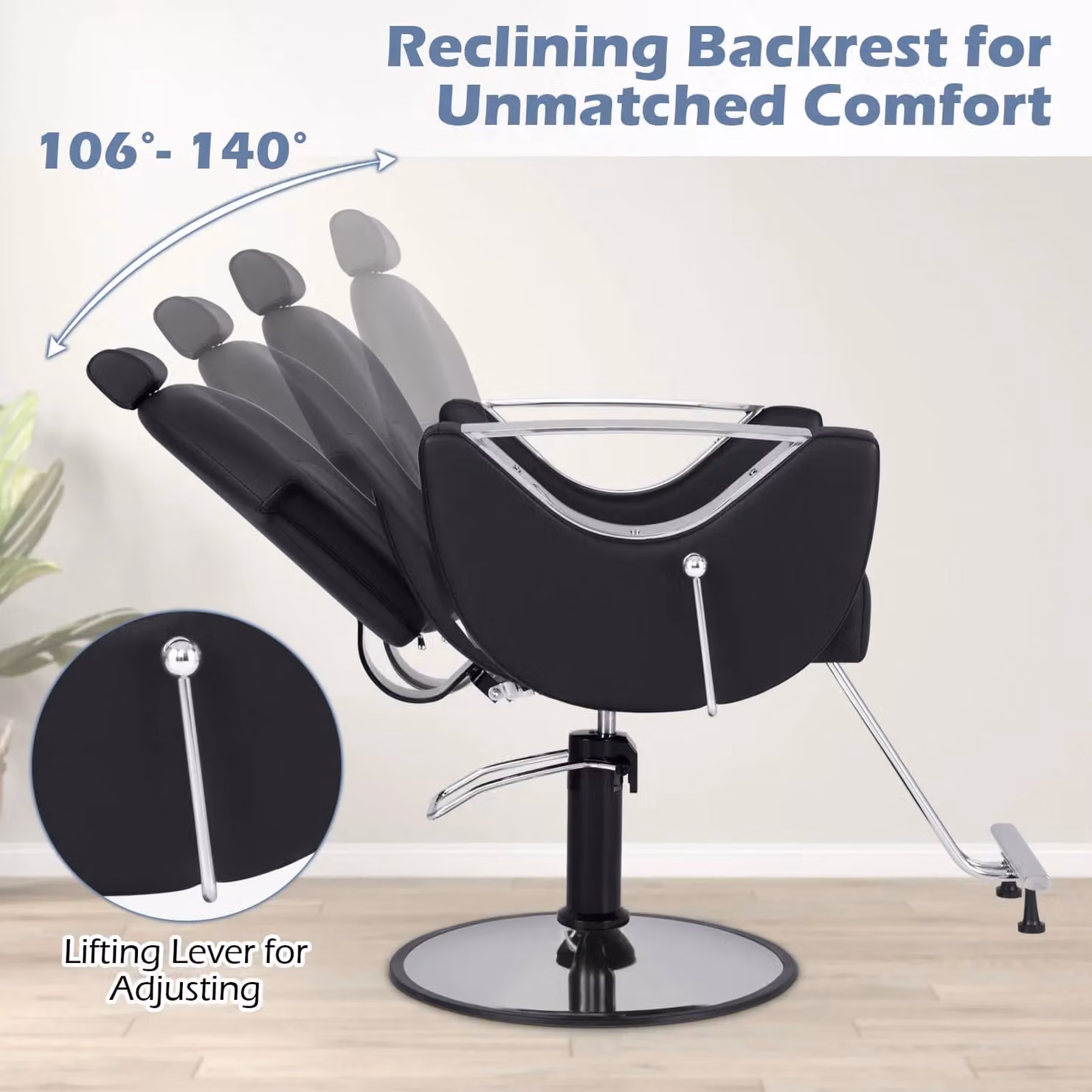 Costway Reclining Barber Chair with 360 Degree Swivel for Professional Hair Styling in Black – 4