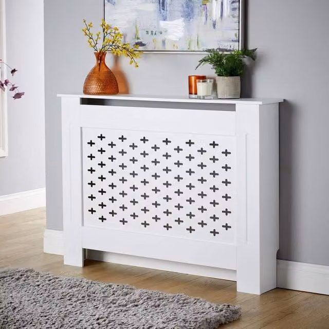 Home Source Medium Radiator Cover in White MDF Wood with Modern Design – 1