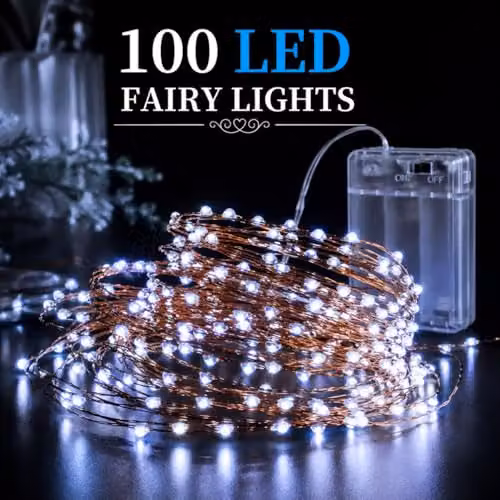 Shatchi 100 LED Cool White Battery Operated Copper Wire String Lights – 2