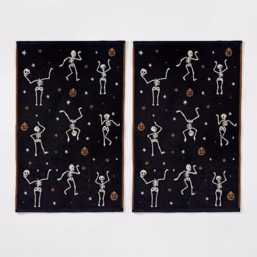 Odyssey Collection Pack of 2 Halloween Hand Towels, Skeletons, Black, W: 50 cm x H: 80 cm