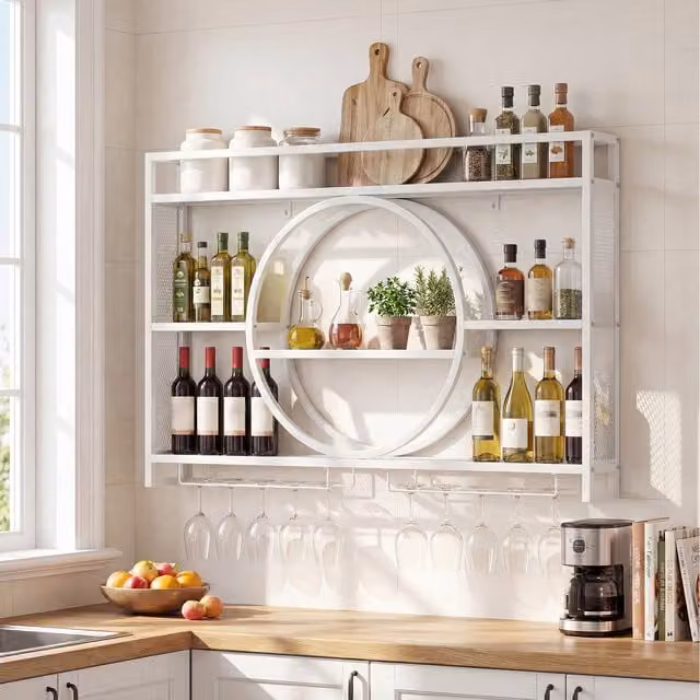 Costway 5-Tier Wall Mounted Metal Wine Rack in White