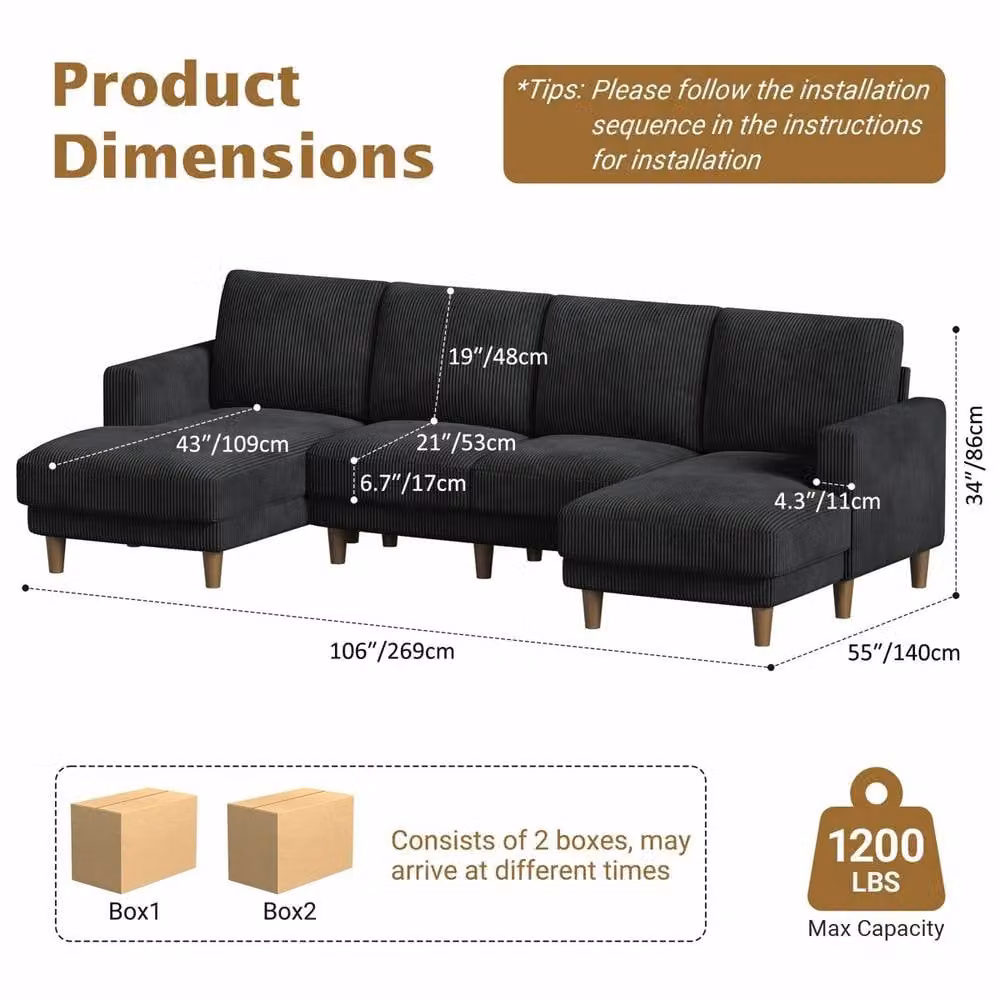 Dprodo Modern U-Shaped Sectional Sofa in Black with Scatter Cushions – 3