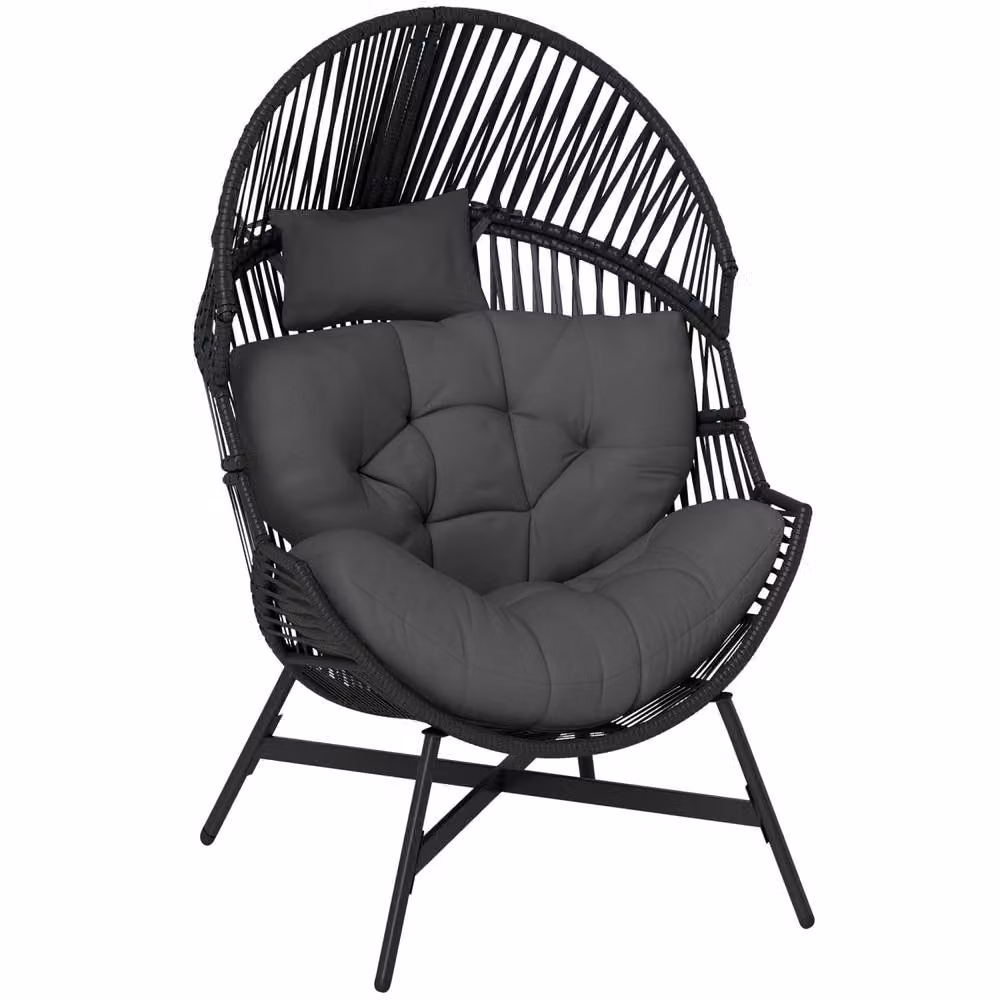 Wyld Haus Rataco Charcoal Grey Oversized Freestanding Egg Chair in PE Rattan – 2