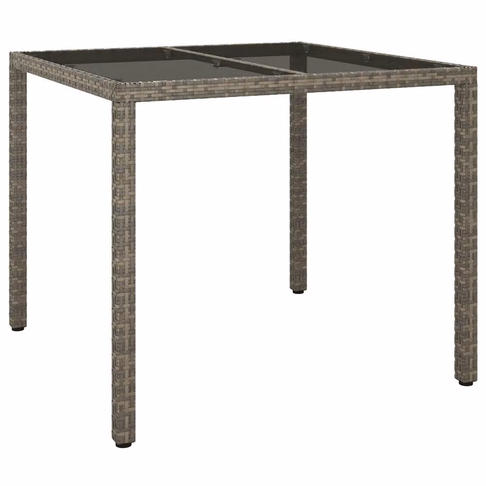 Berkfield Home Garden Grey Poly Rattan Dining Table with Glass Top, W/D/H: 90 x 90 x 75 cm – 2