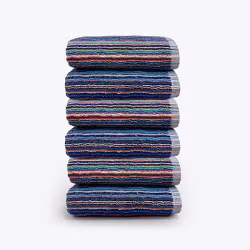 Odyssey 6 x Recycled Cotton Hand Towel Set, Multicolour Striped, 400GSM, W: 50 cm x H: 80 cm