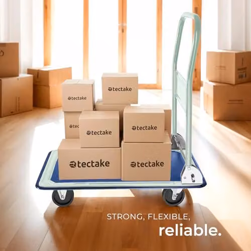 tectake Platform Trolley in Blue with 150 kg Load Capacity, Foldable Handle and Robust Steel Construction – 5