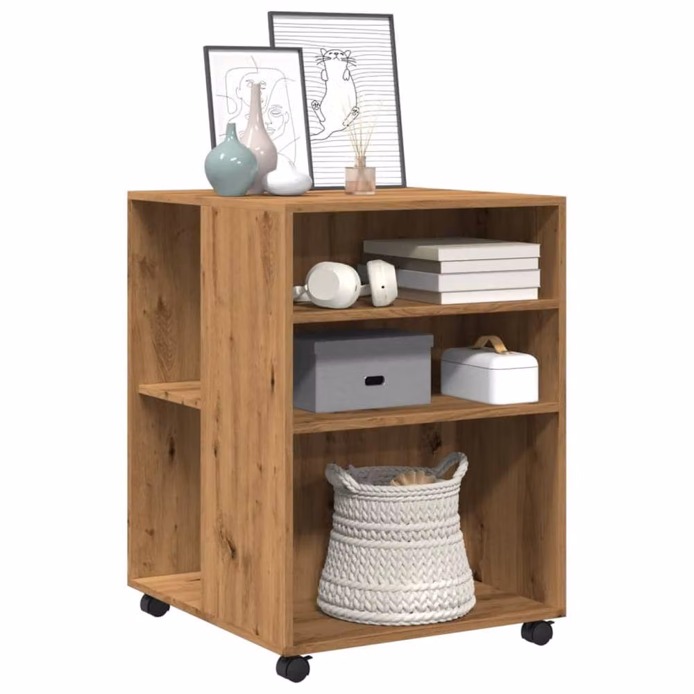 Berkfield Home Artisan Oak Side Table with Wheels in Brown, W/D/H: 55 x 60 x 78 cm – 3