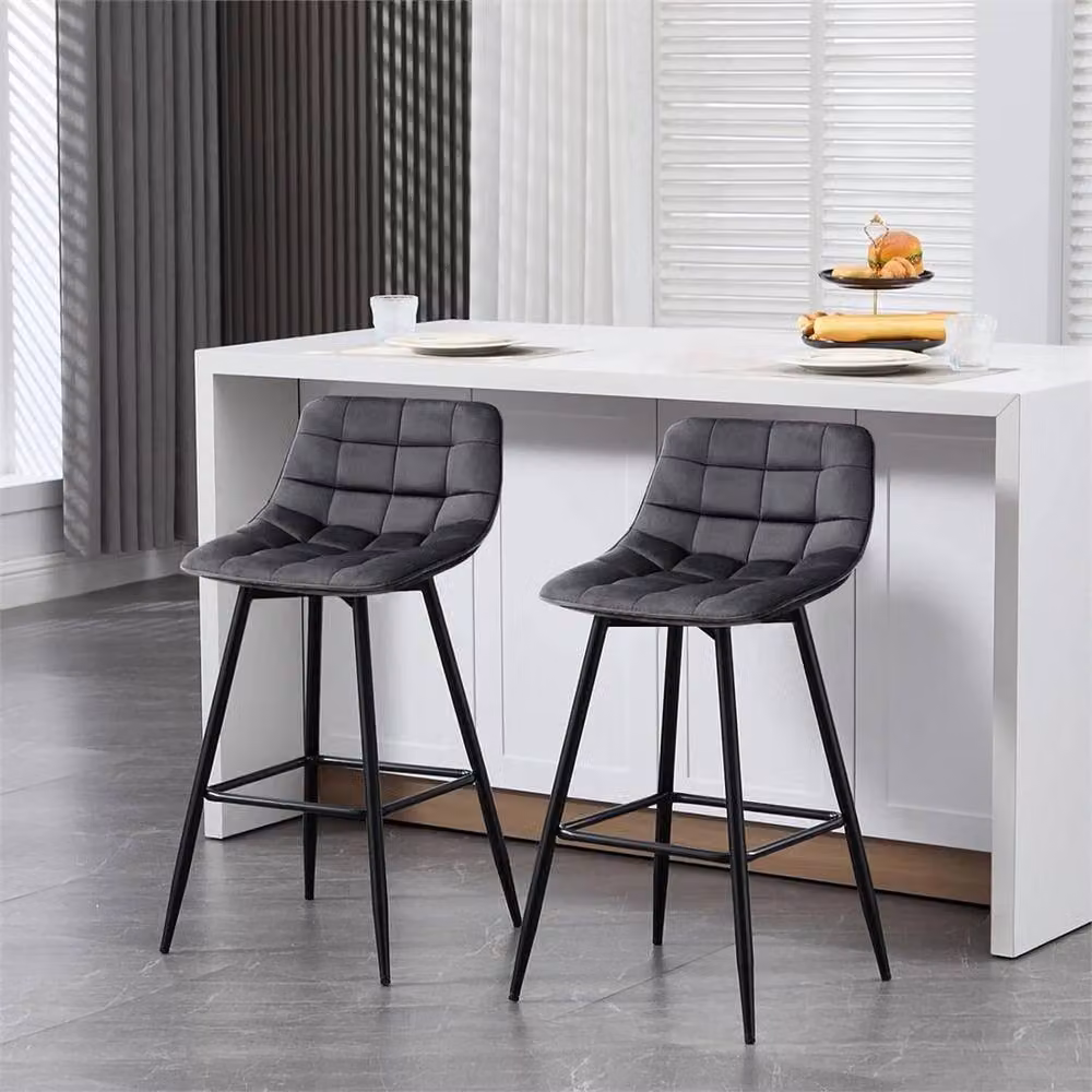 Nordara Set of 2 Modern Velvet and Metal Bar Stools in Dark Grey – 3