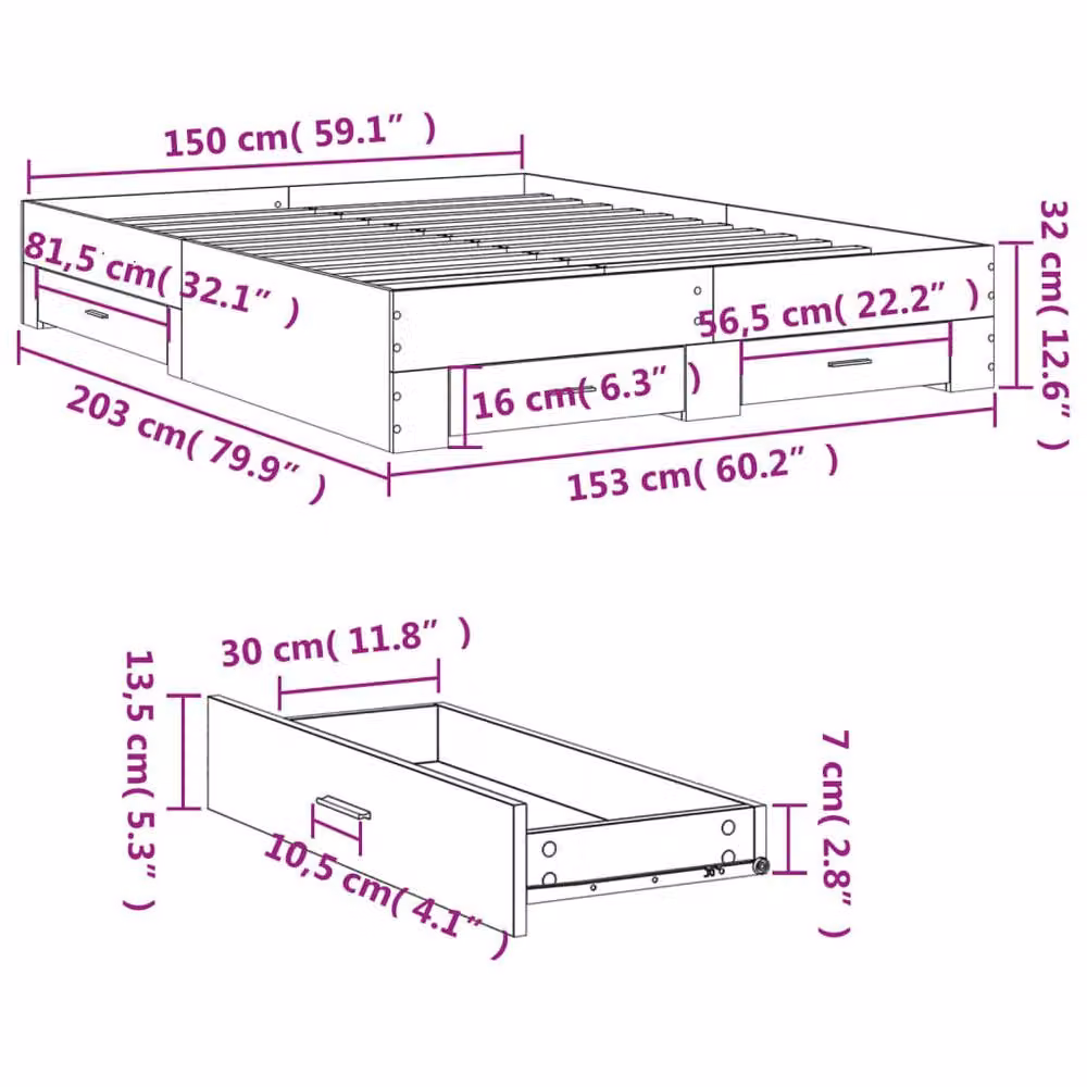 Berkfield Home King Size Bed Frame with Drawers in Grey Sonoma – 3