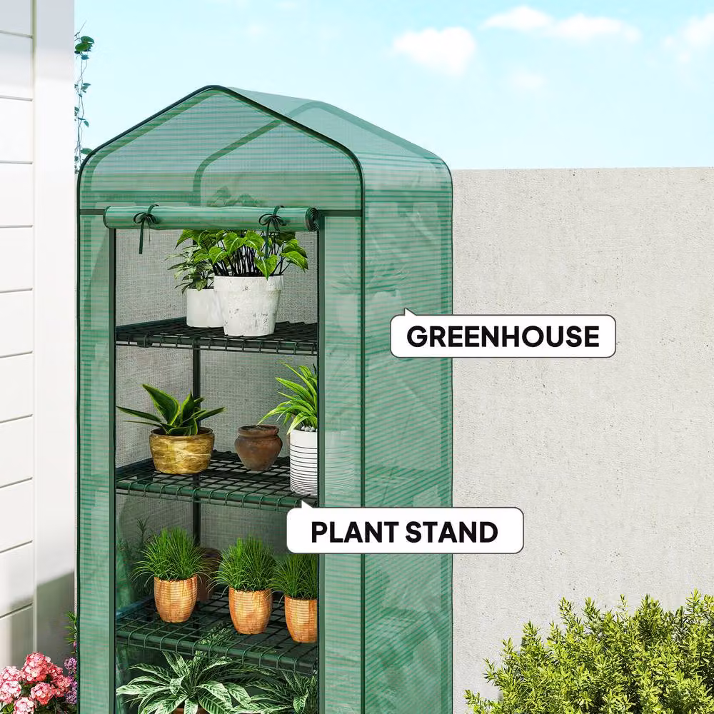 OUTSUNNY 4-Tier Mini Greenhouse Portable Plant House with PE Cover in Green and Transparent – 3