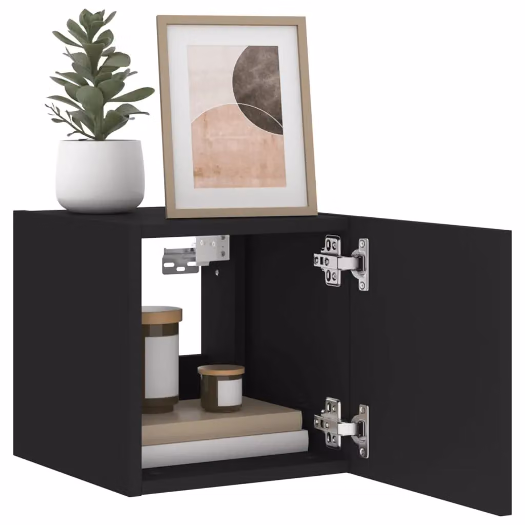 Berkfield Home Modern Wall Mounted TV Cabinets with Integrated LED Lights, Black, W/D/H: 30.5 x 35 x 30.5 cm, 2 Pack – 4