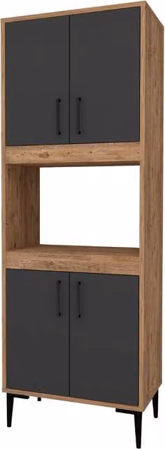 Destina Home Aera Modern Kitchen Cabinet with Internal Shelves and Hinged Doors in Atlantic Pine and Anthracite