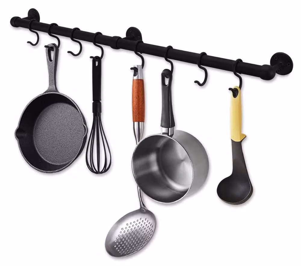 Rothley Black Matt Adjustable Hanging Easy Fit Kitchen Utensil Rail Kit, 100cm – 3