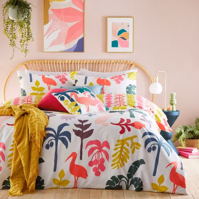 Make it a Home Marula Tropical Reversible Duvet Cover Set, Multicolour and Silver, W: 200 cm x H: 200 cm
