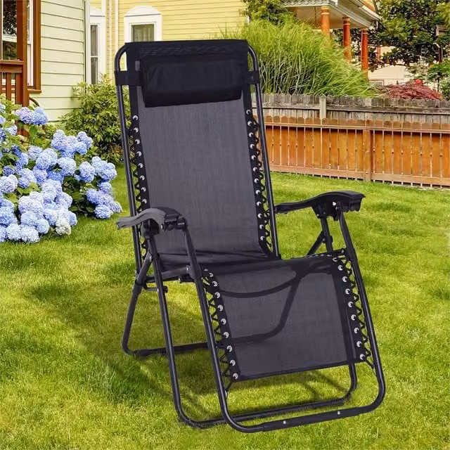 EONLION Black Reclining Outdoor Lounge Chair with Matt Steel Frame – 1