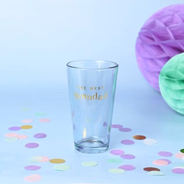 Confetti The Best Grandad Beer Glass in Gold and Transparent, 568 ml – 1
