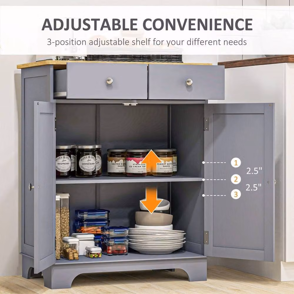 NESTLUNE Grey Kitchen Side Cabinet with Rubberwood Top and Adjustable Shelf, W: 100 cm, D: 15 cm, H: 15 cm – 3