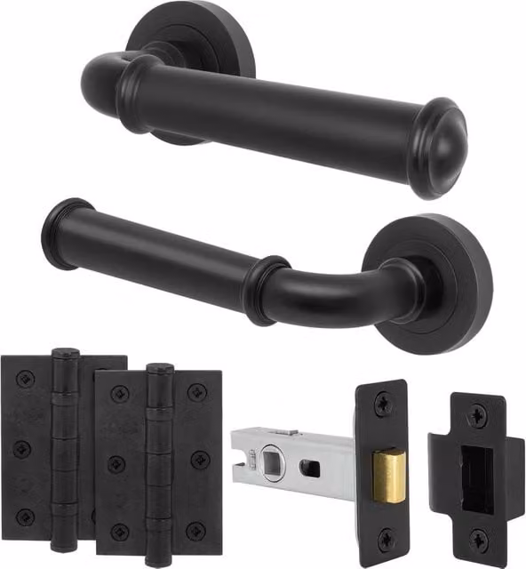 AFIT Matt Black Aluminium Door Handle Latch and Hinge Set